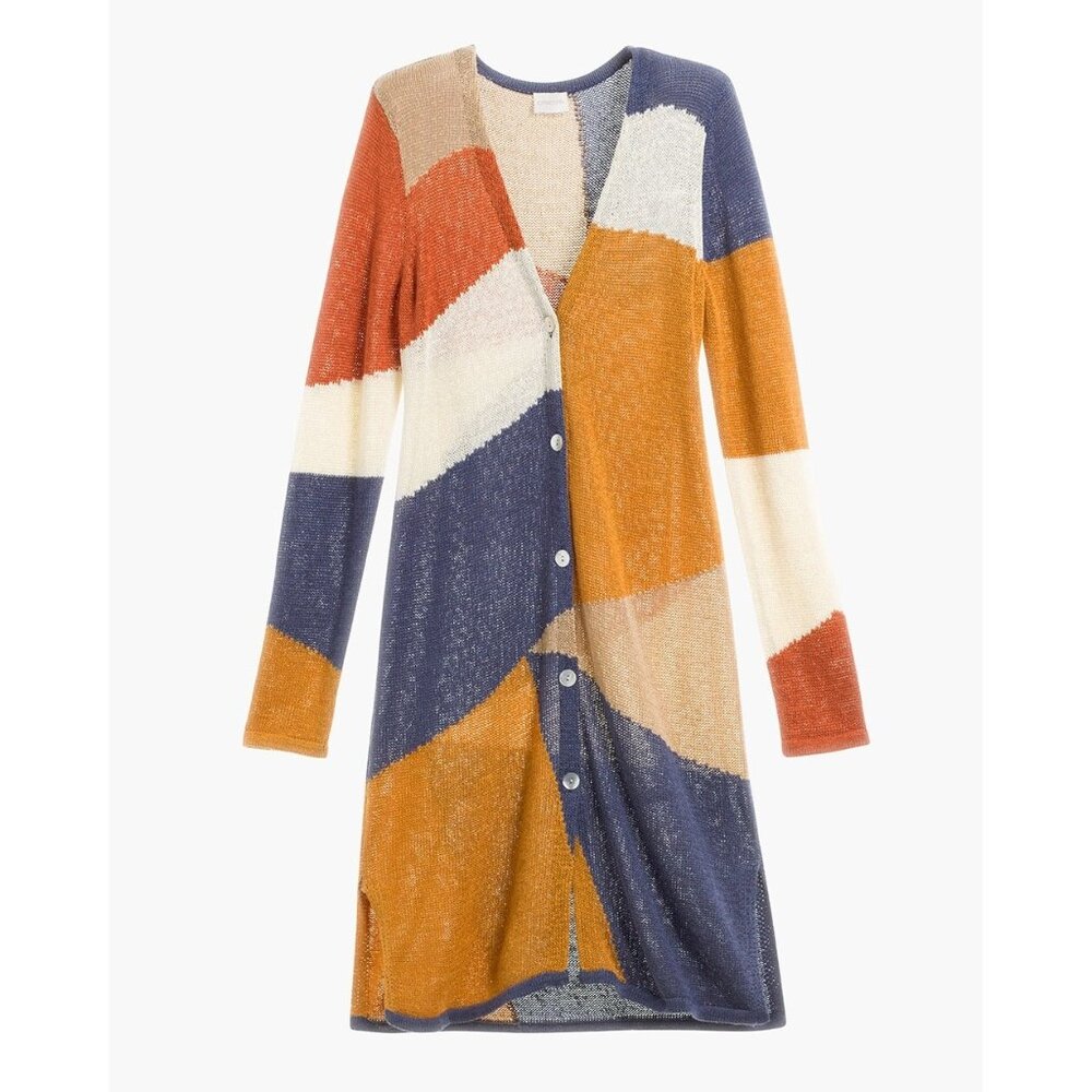 Chico's Sz. S Geometric Colorblocked Button Closure Cardigan Preppy